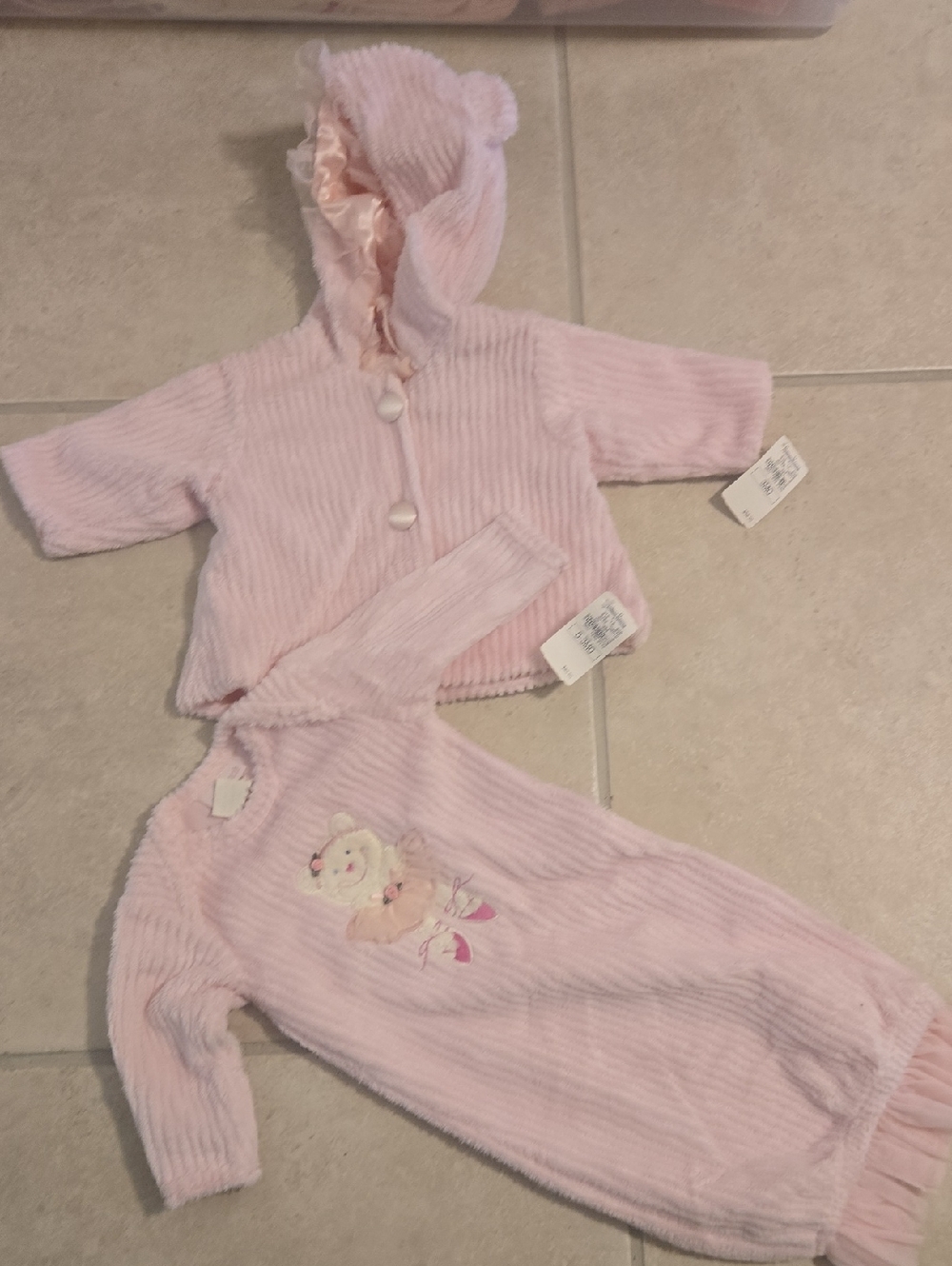 Soft Pink Plush Baby Matching Hooded Jacket & Footed Gown Set